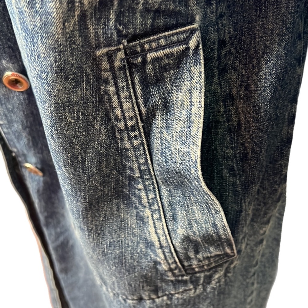 Vintage Nordstrom Denim Full Length Trench Coat L - Picture 6 of 14